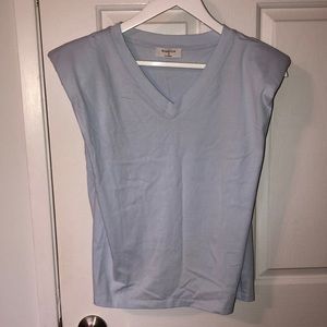 Aritzia Babaton V-Neck Blue Shoulder Pad Sleeveless T-Shirt size S